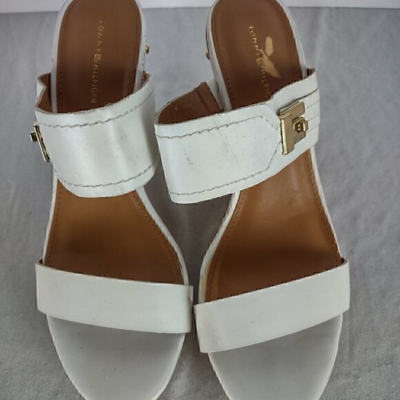 Tommy Hilfiger Madasen Cork Wedge White Leather 3.5 Heel Shoes Size 9.5 - Picture 6 of 11